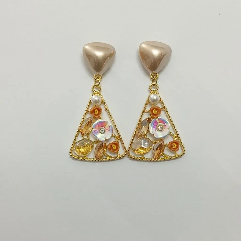 Floral Blossom Crystal Triangle Drop Earrings – Anti Tarnish