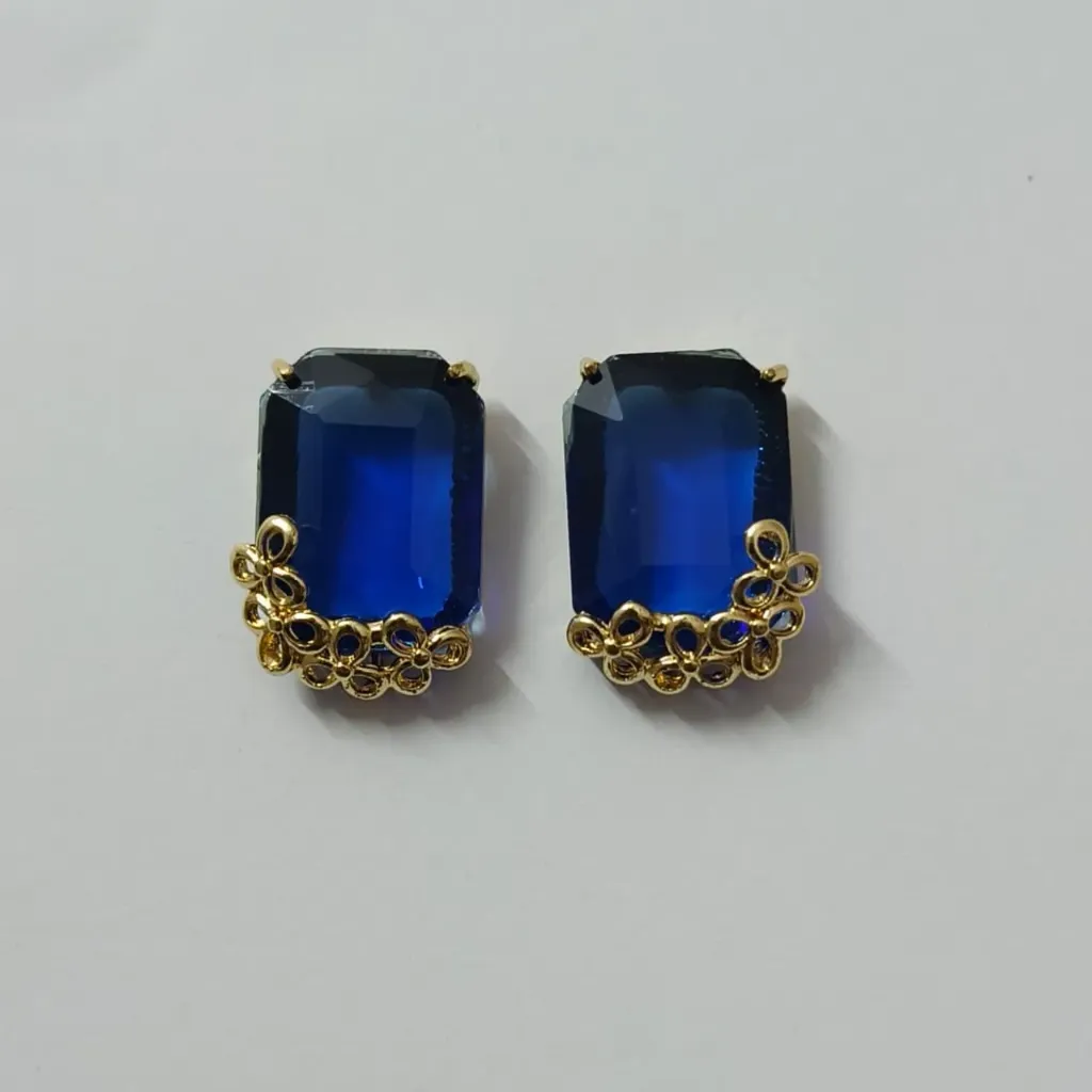 Midnight Colored Emerald-Cut Crystal Stud Earrings – Anti Tarnish