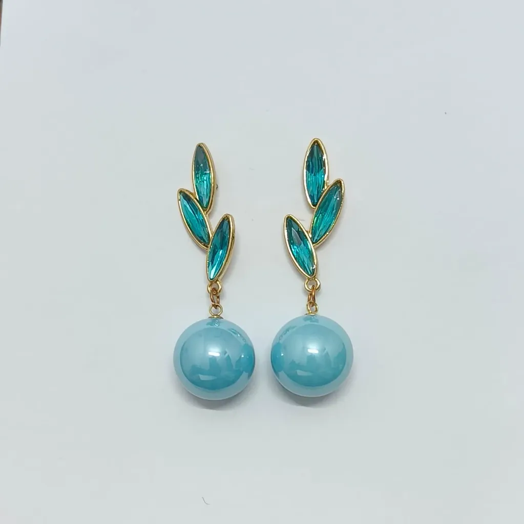 [ATEG062] Colored Leaf Drop Earrings – Anti Tarnish (Blue)