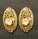 Floral Embellished Oval Stud Earrings – Anti Tarnish