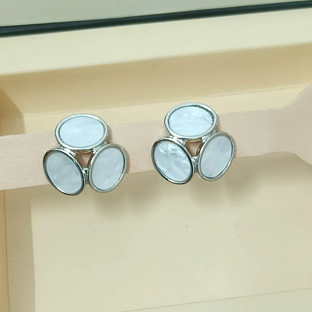 White Shell Triple Drop Stud Earrings – Anti Tarnish
