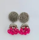 Oxidised Silver Disc Jhumka Earrings