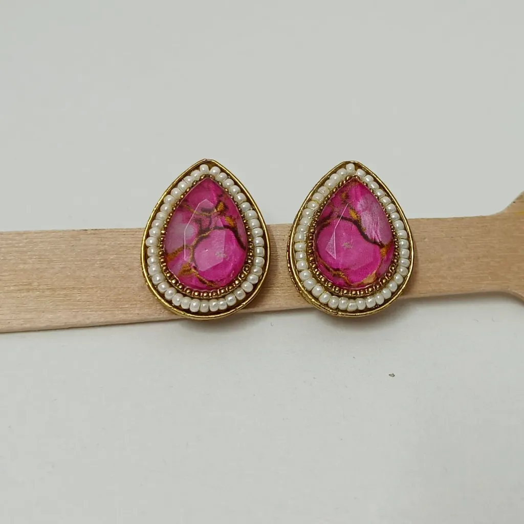 [EFSG001] Blush Marble Teardrop Stud Earrings