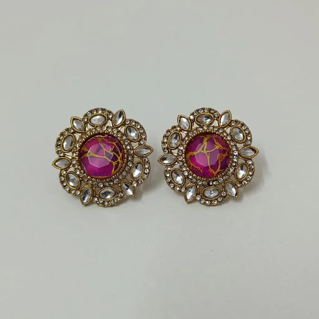 Textured Crystal Cluster Stud Earrings