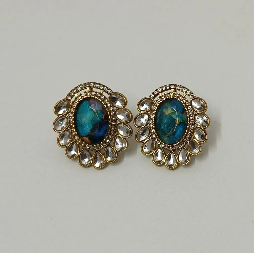 [EFSG013] Oval Mosaic Stone Stud Earrings (Blue)
