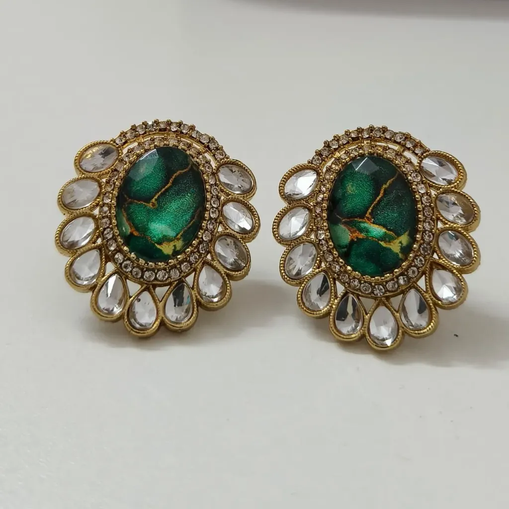 Oval Mosaic Stone Stud Earrings