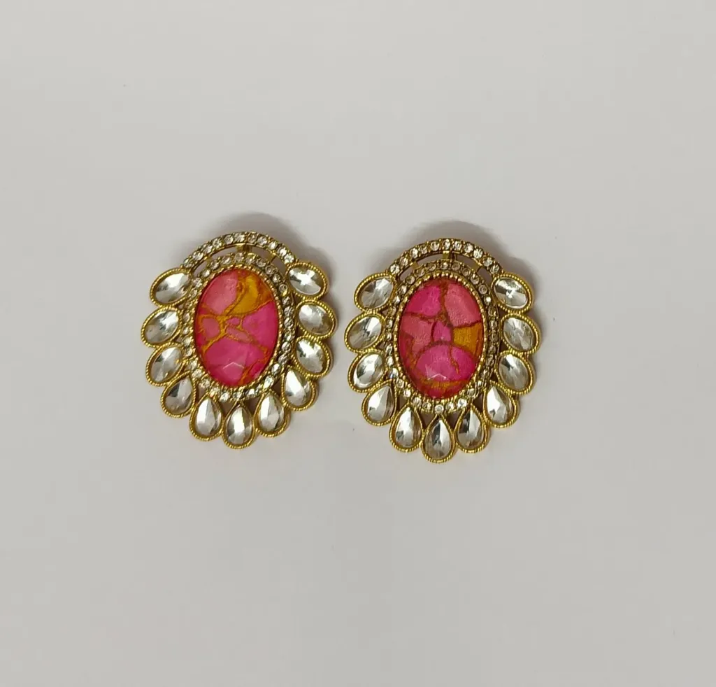 Oval Mosaic Stone Stud Earrings