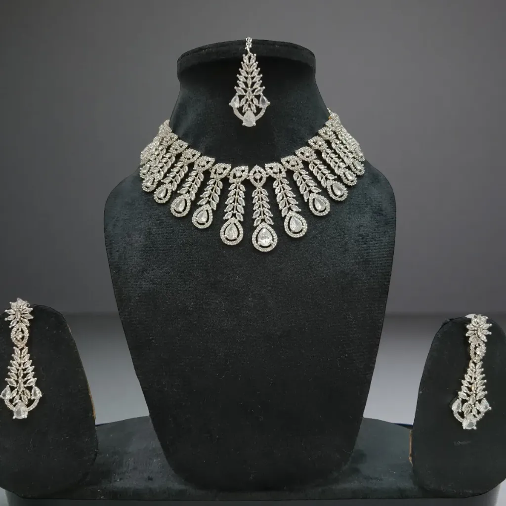 [SAD001] Royal Cascade American Diamond Necklace Set