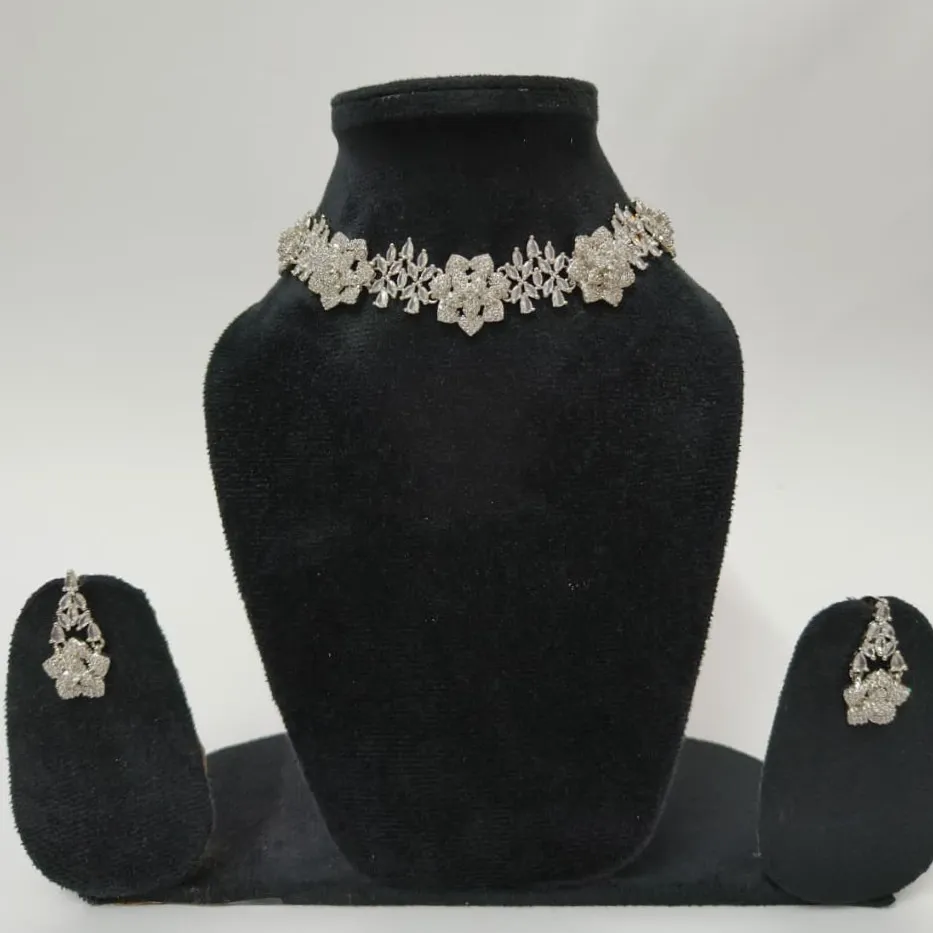 [SAD004] Floral Grace American Diamond Necklace Set