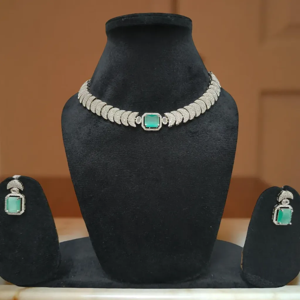 Modern Arc American Diamond Necklace Set