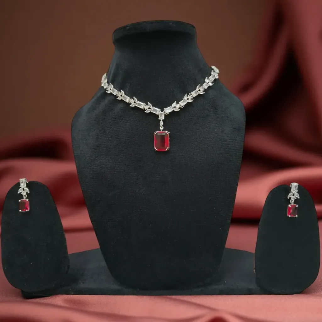 Minimal American Diamond Necklace Set