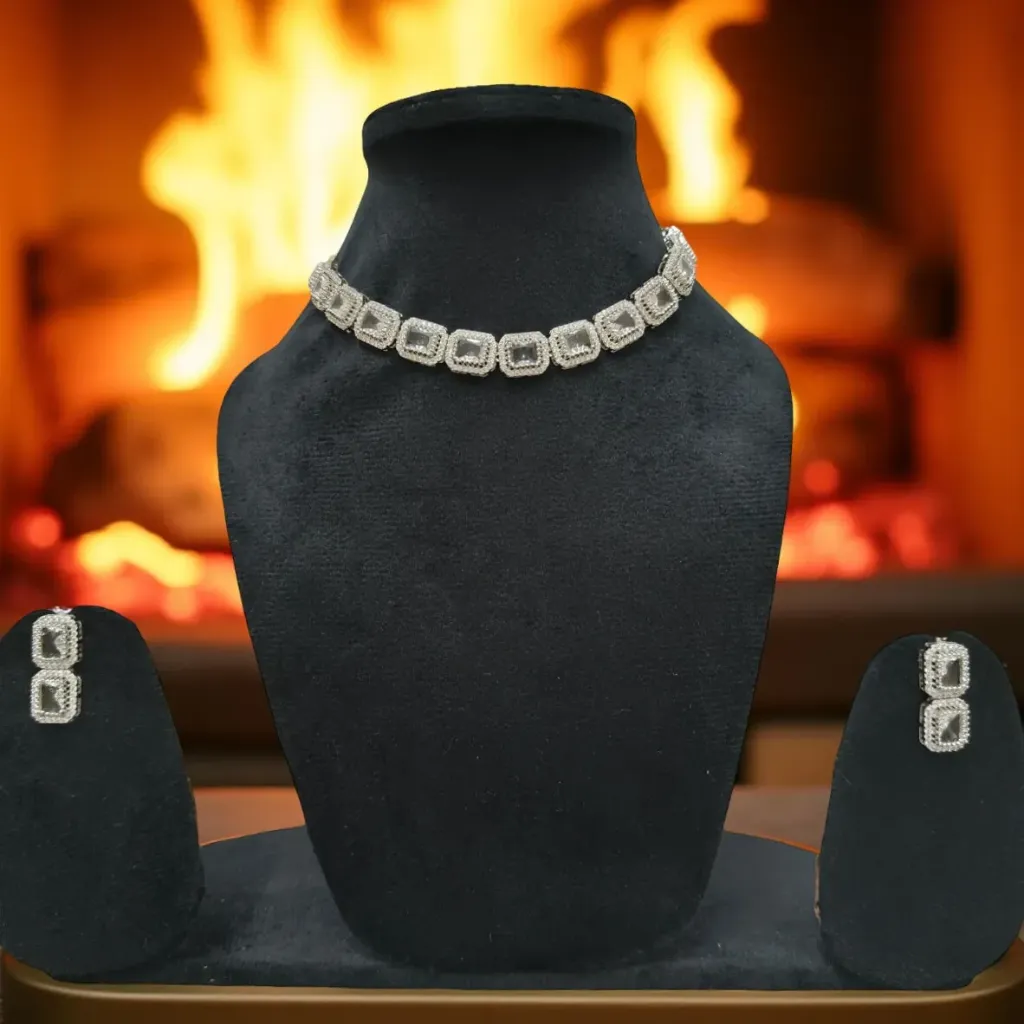 [SAD011] Classic Link Sparkle American Diamond Necklace Set