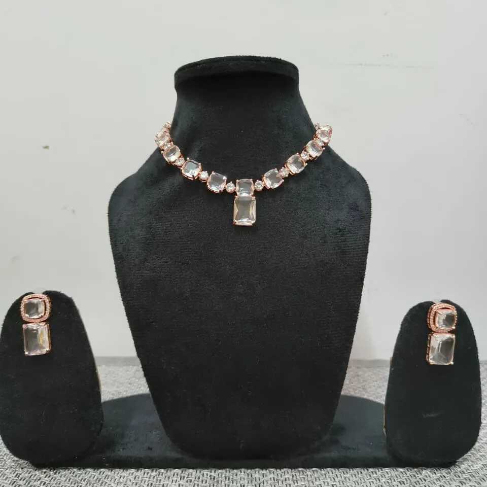 [SADRG001] Blush Royale Pendant Necklace Set – American Diamond