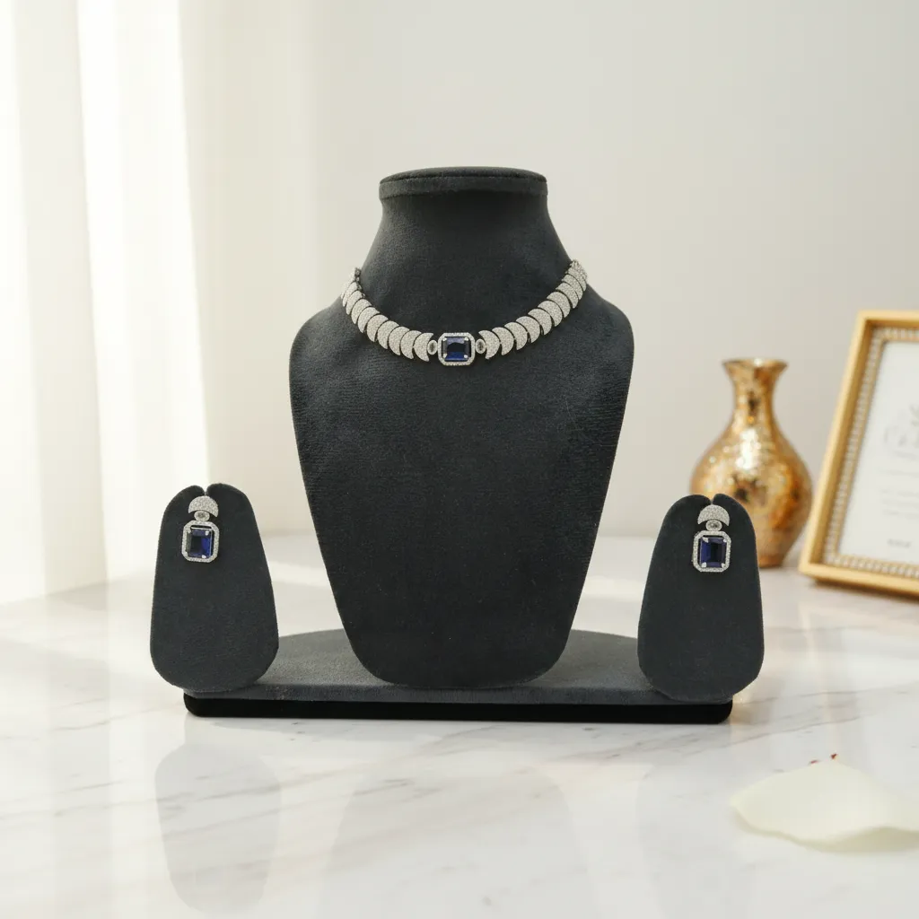 Modern Arc American Diamond Necklace Set