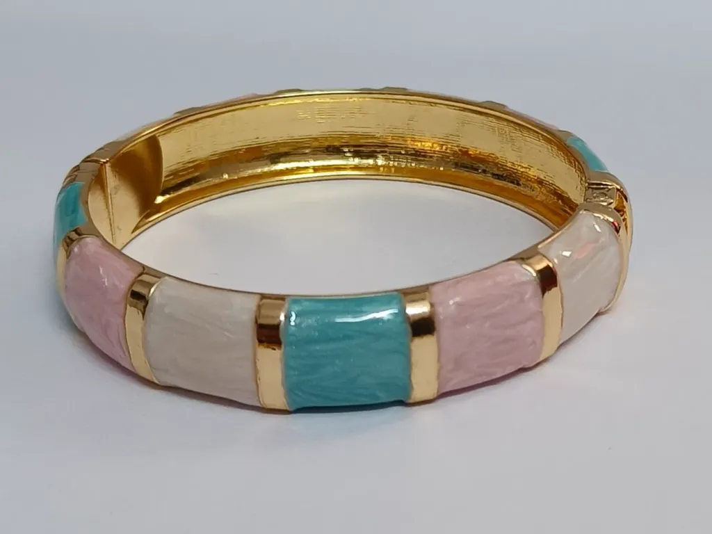 Pastel Tricolour Enamel Ribbed Anti-Tarnish Bracelet