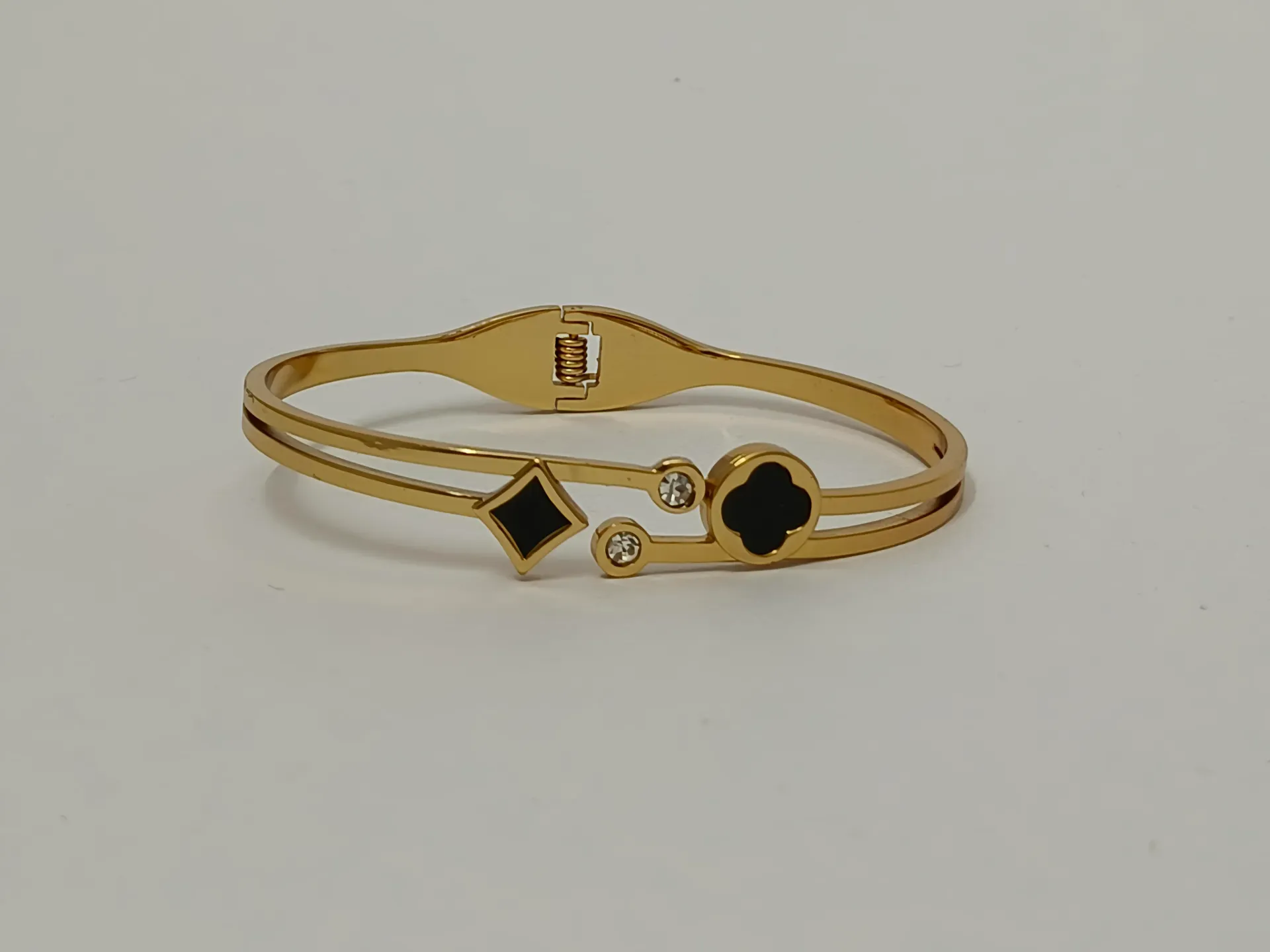 [ATBG003] Black Motif & Crystal Accent Anti Tarnish Bracelet
