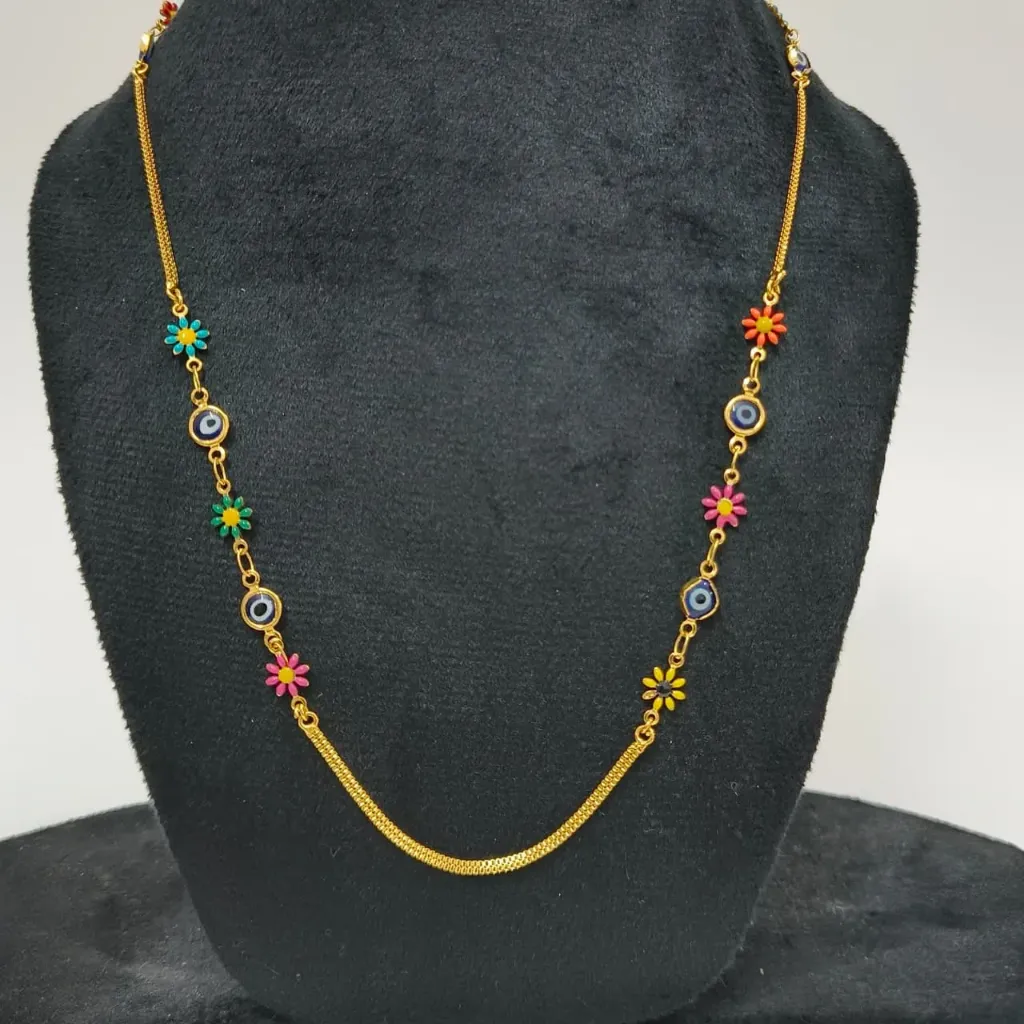 [CG016] Evil Eye Floral Long Gold Necklace – Playful Protection