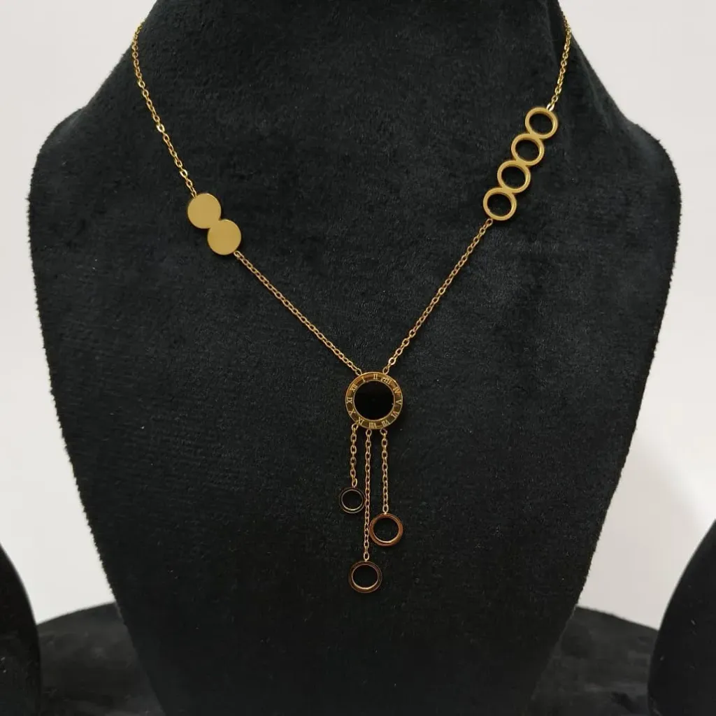 [CG017] Black Enamel Roman Dial Drop Necklace