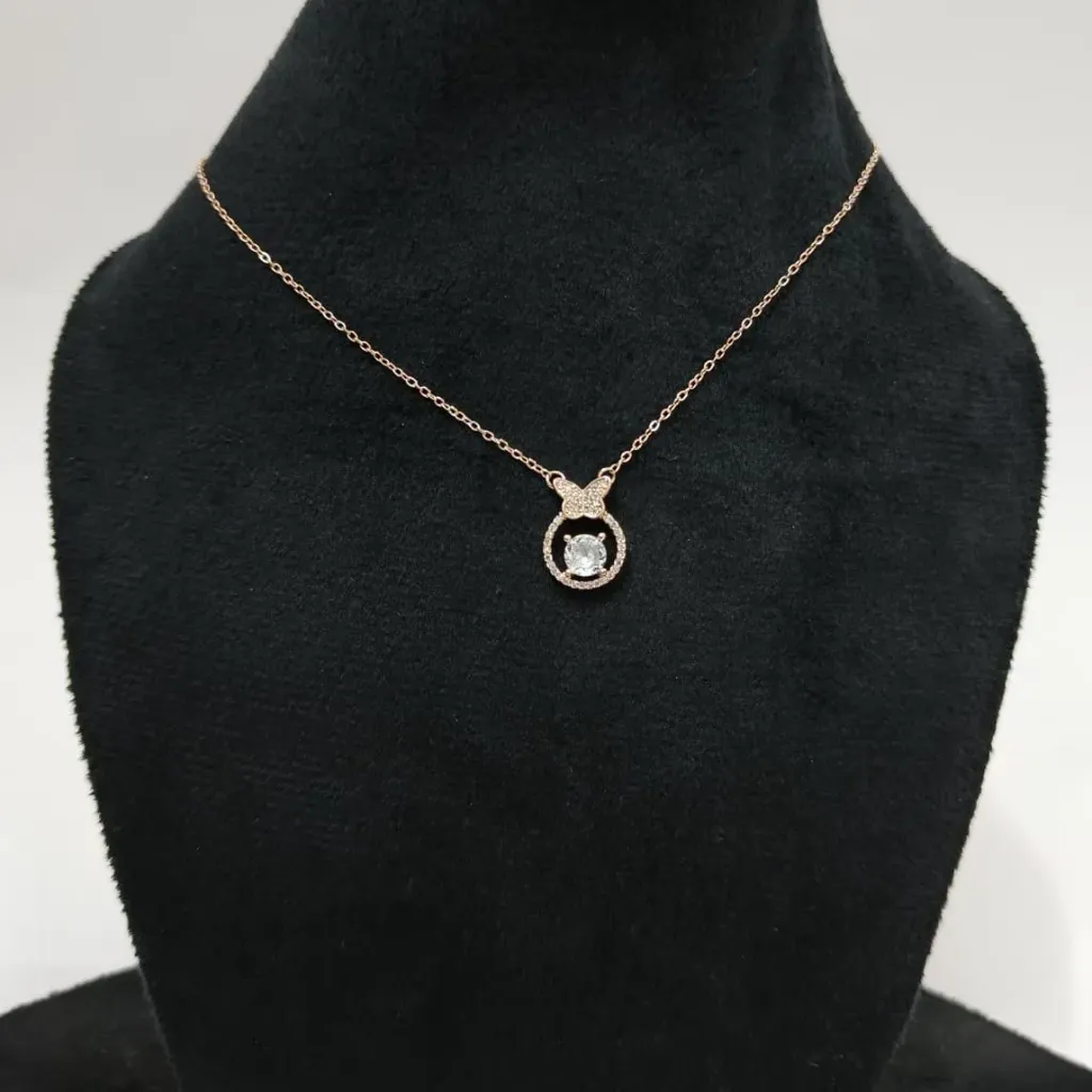 [CRG001] Rose Gold Crystal Bow Halo Pendant Necklace